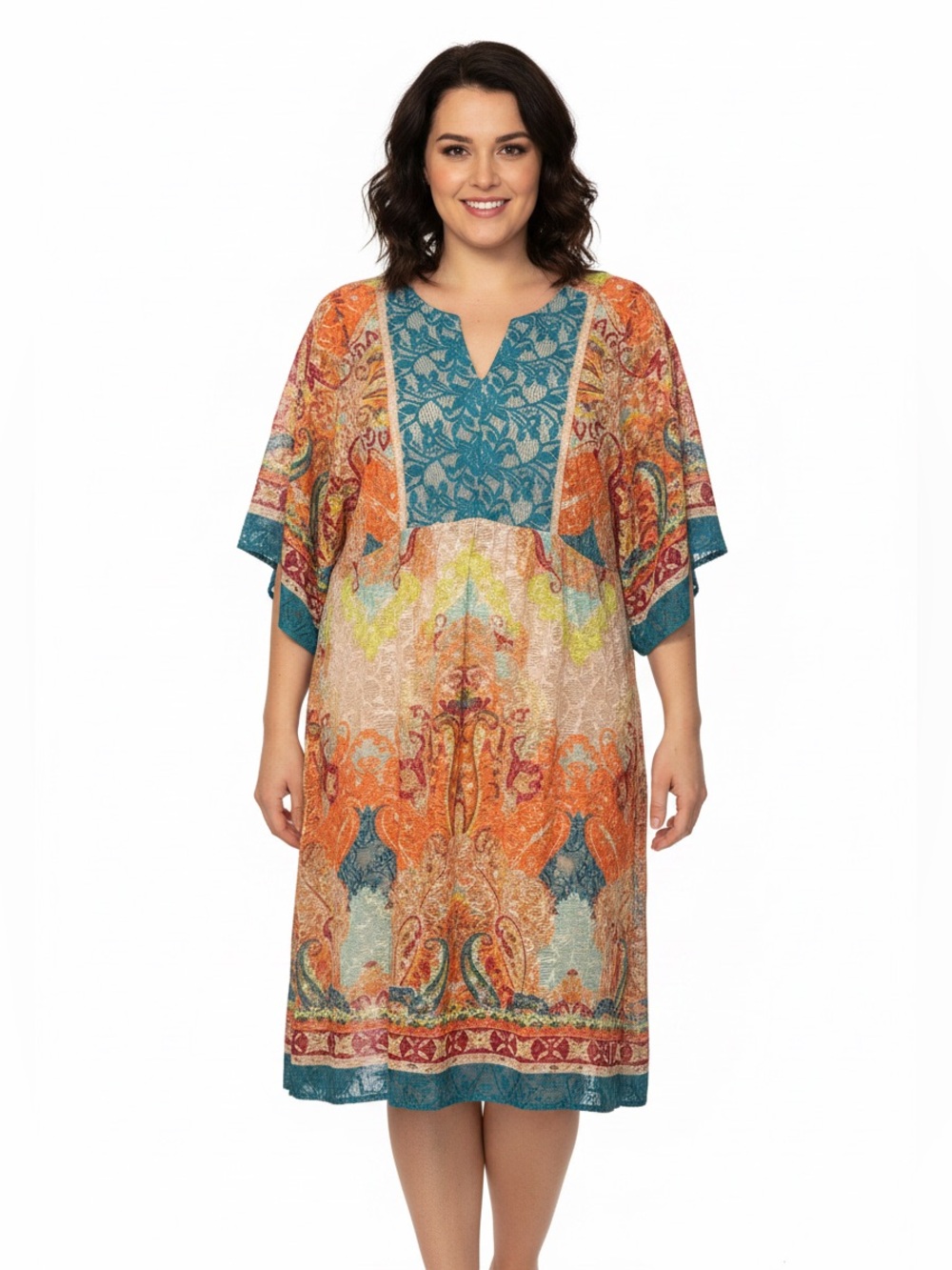 Signature by Robbie Bee Boho Paisley Lace Tunic Dress
